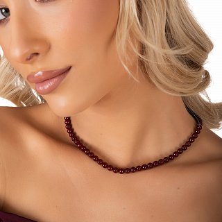 Oxzen ατσάλινο κολιέ με μπίλιες 8mm σε μπορντό βουργουνδίας