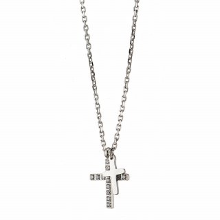 Oxzen ατσάλινο κολιέ διπλός σταυρός με ζιργκόν