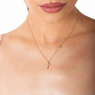 Oxzen ατσάλινο κολιέ σταυρός με ζιργκόν