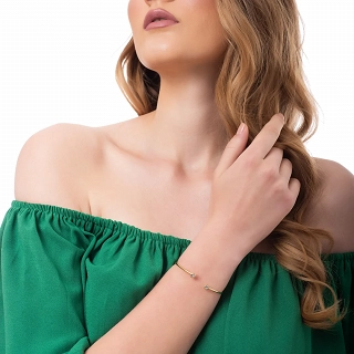 Oxzen ατσάλινο βραχιόλι εύκαμπτο με δύο λευκά ζιργκόν