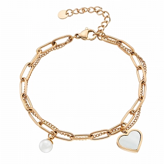Oxzen ατσάλινο βραχιόλι με διπλή αλυσίδα και κρεμαστή καρδιά