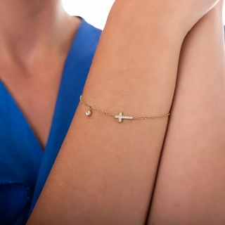 Oxzen ατσάλινο βραχιόλι με σταυρό και λευκά κρύσταλλα