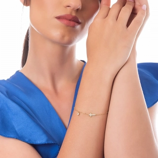 Oxzen ατσάλινο βραχιόλι με σταυρό και λευκά κρύσταλλα