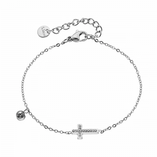 Oxzen ατσάλινο βραχιόλι με σταυρό και λευκά κρύσταλλα