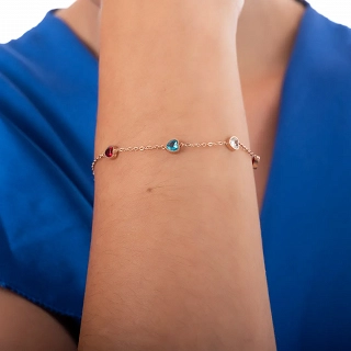 Oxzen ατσάλινο βραχιόλι με πολύχρωμες καρδιές