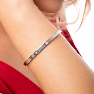 Oxzen ατσάλινο βραχιόλι σταθερό με λευκά ζιργκόν