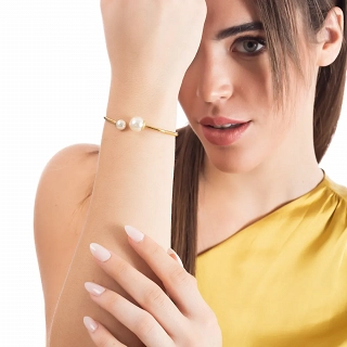 Oxzen ατσάλινο βραχιόλι εύκαμπτο με πέρλες