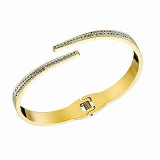 Oxzen ατσάλινο βραχιόλι σταθερό επιχρυσωμένο με λευκά κρύσταλλα