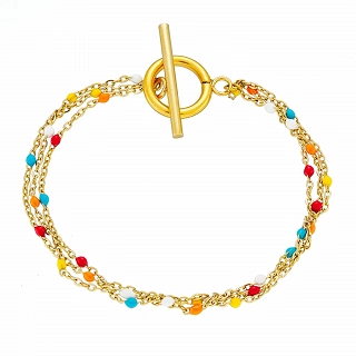 Oxzen ατσάλινο βραχιόλι επιχρυσωμένο διπλό με χρωματιστές πέτρες