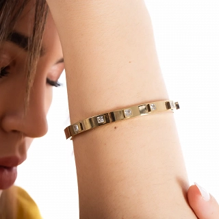 Oxzen ατσάλινο βραχιόλι σταθερό με τετράγωνα λευκά ζιργκόν