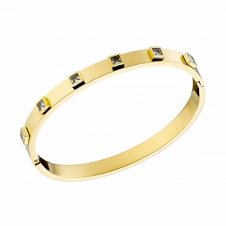 Oxzen ατσάλινο βραχιόλι σταθερό με τετράγωνα λευκά ζιργκόν