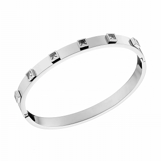 Oxzen ατσάλινο βραχιόλι σταθερό με τετράγωνα λευκά ζιργκόν