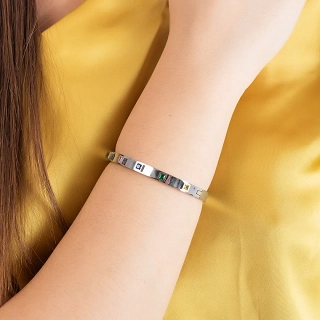 Oxzen ατσάλινο βραχιόλι σταθέρο με τετράγωνα χρωματιστά ζιργκόν