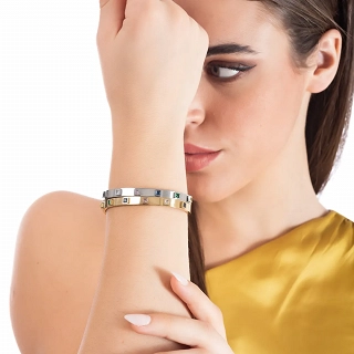 Oxzen ατσάλινο βραχιόλι σταθέρο με τετράγωνα χρωματιστά ζιργκόν