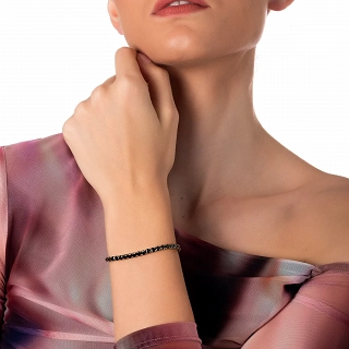 Oxzen βραχιόλι ατσάλινο ελαστική ριβιέρα με μαύρα ζιργκόν