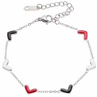 Oxzen γυναικείο βραχιόλι από ανοξείδωτο ατσάλι με πολύχρωμες καρδούλες