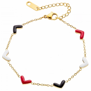 Oxzen γυναικείο βραχιόλι από ανοξείδωτο ατσάλι με πολύχρωμες καρδούλες