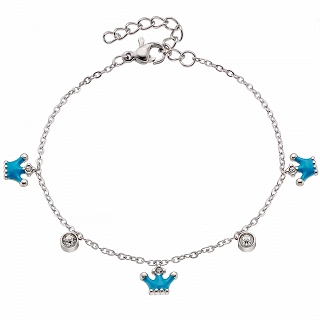Oxzen γυναικείο βραχιόλι ατσάλινο με κρεμαστές γαλάζιες κορώνες