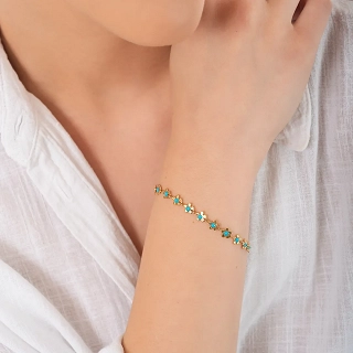 Oxzen γυναικείο βραχιόλι ατσάλινο με μαργαρίτες με γαλάζιες πέτρες