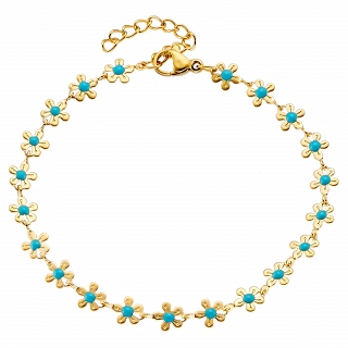 Oxzen γυναικείο βραχιόλι ατσάλινο με μαργαρίτες με γαλάζιες πέτρες