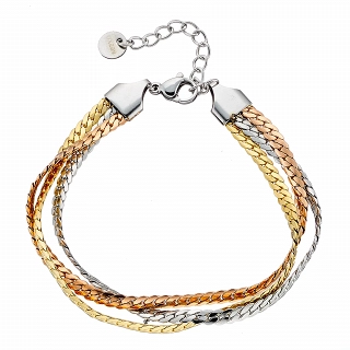Oxzen ατσάλινο βραχιόλι με τριπλή αλυσίδα ασημί-χρυσό-ροζ