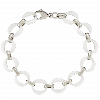 Oxzen βραχιόλι ατσάλινο με λευκά κεραμικά στοιχεία