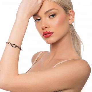 Oxzen βραχιόλι ατσάλινο με μαύρα κεραμικά στοιχεία