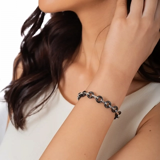 Oxzen βραχιόλι ατσάλινο με μαύρα κεραμικά στοιχεία