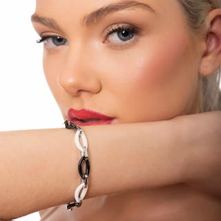 Oxzen βραχιόλι ατσάλινο με μαύρα και λευκά κεραμικά στοιχεία