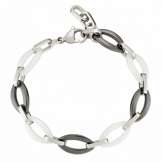 Oxzen βραχιόλι ατσάλινο με μαύρα και λευκά κεραμικά στοιχεία