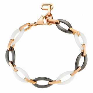 Oxzen βραχιόλι ατσάλινο με μαύρα και λευκά κεραμικά στοιχεία