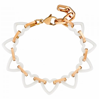 Oxzen βραχιόλι ατσάλινο με λευκές κεραμικές καρδιές