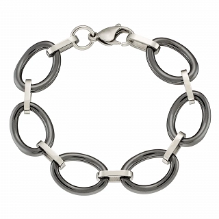 Oxzen βραχιόλι ατσάλινο με οβαλ μαύρα κεραμικά στοιχεία