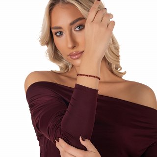 Oxzen βραχιόλι ατσάλινο με ορυκτές πέτρες 4mm βουργουνδί