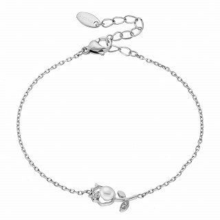 Oxzen ατσάλινο βραχιόλι τριαντάφυλλο με πέρλα
