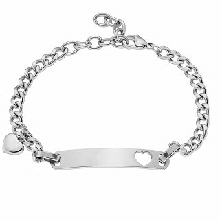 Oxzen γυναικείο βραχιόλι ατσάλινο ταυτότηρα με καρδιά