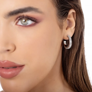 Oxzen σκουλαρίκια κρίκοι ατσάλινα 20mm με ζιργκόν