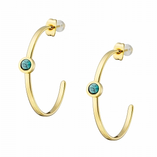 Oxzen σκουλαρίκια κρίκοι ατσάλινα 30mm με τιρκουάζ ορυκτή πέτρα