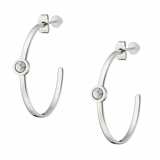 Oxzen σκουλαρίκια κρίκοι ατσάλινα 30mm με λευκή ορυκτή πέτρα