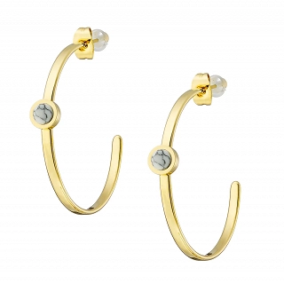 Oxzen σκουλαρίκια κρίκοι ατσάλινα 30mm με λευκή ορυκτή πέτρα