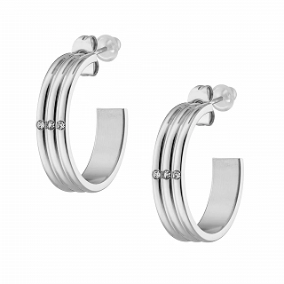 Oxzen σκουλαρίκια κρίκοι ατσάλινα 20mm με τρία λευκά ζιργκόν