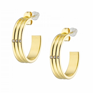 Oxzen σκουλαρίκια κρίκοι ατσάλινα 20mm με τρία λευκά ζιργκόν