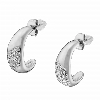 Oxzen σκουλαρίκια κρίκοι ατσάλινοι 15 mm με λευκά ζιργκόν