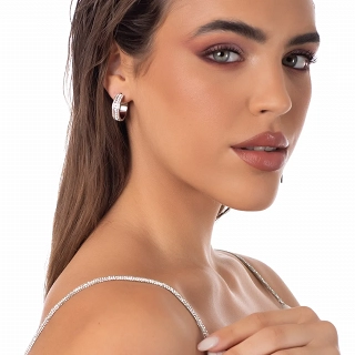 Oxzen σκουλαρίκια κρίκοι ατσάλινοι 20 mm γεμάτοι με λευκά ζιργκόν