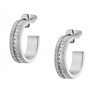 Oxzen σκουλαρίκια κρίκοι ατσάλινοι 20 mm γεμάτοι με λευκά ζιργκόν