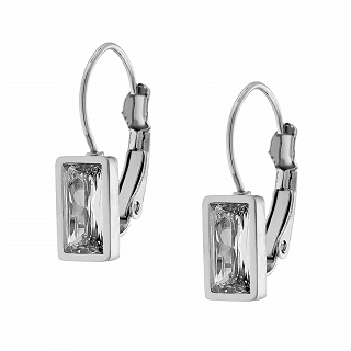 Oxzen σκουλαρίκια κρίκοι ατσάλινοι με ένα ορθογώνιο ζιργκόν