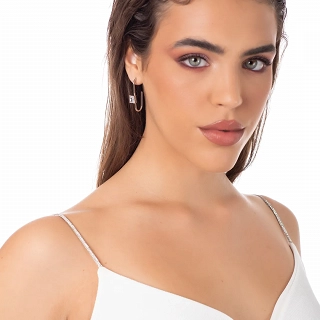 Oxzen σκουλαρίκια κρίκοι ατσάλινοι μακρόστενοι με ζιργκόν