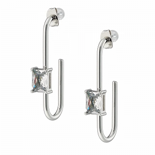 Oxzen σκουλαρίκια κρίκοι ατσάλινοι μακρόστενοι με ζιργκόν