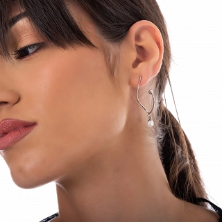 Oxzen σκουλαρίκια κρεμαστά ατσάλινα με πέρλα