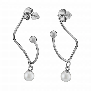 Oxzen σκουλαρίκια κρεμαστά ατσάλινα με πέρλα